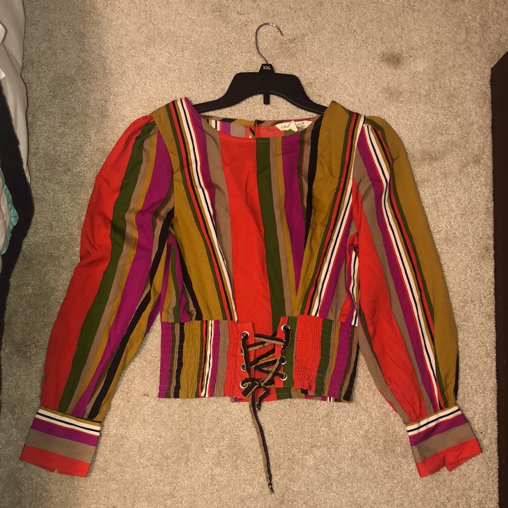 Brown red and green laced draw string fall shirt